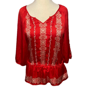 White House Black Market 3/4 Sleeve Top Red White Size 2